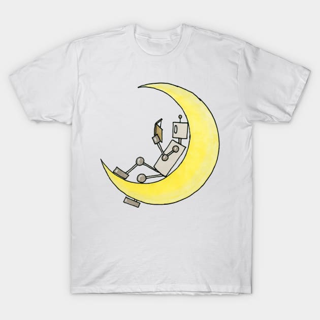 Reading on the moon T-Shirt by CuteBotss